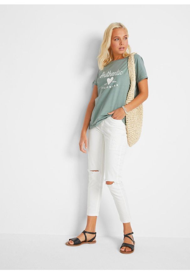 bonprix - T-shirt. Okazja: na co dzień. Kolor: zielony. Styl: casual