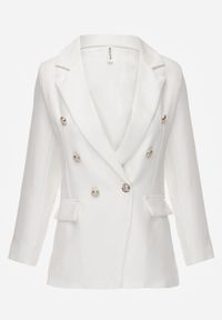 Born2be - Biała Marynarka Dwurzędowa z Biżuteryjnymi Guzikami Teudosia. Okazja: na co dzień. Kolor: biały. Materiał: jeans. Wzór: aplikacja. Styl: casual, klasyczny, elegancki #8