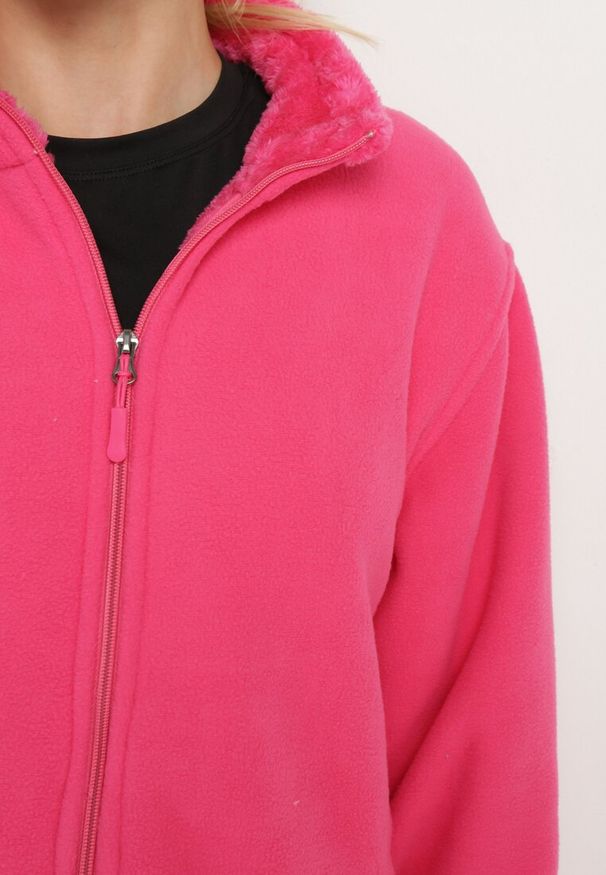 Born2be - Fuksjowy Klasyczny Polar ze Ściągaczami przy Rękawach Paradi. Okazja: na spacer, na co dzień. Kolor: różowy. Materiał: polar. Długość rękawa: długi rękaw. Długość: długie. Styl: klasyczny