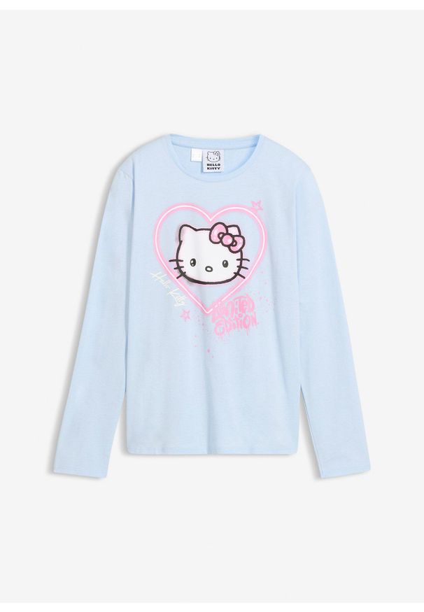 bonprix - Koszulka z długim rękawem z motywem Hello Kitty, z czystej bawełny. Kolor: niebieski. Materiał: bawełna. Długość rękawa: długi rękaw. Długość: długie. Wzór: motyw z bajki