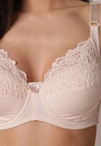 Born2be - Jasnobeżowy Biustonosz na Szerokich Ramiączkach z Koronką Merabilla. Kolor: beżowy. Materiał: koronka. Wzór: koronka #4