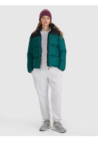 4f - 4F Kurtka puchowa z wypełnieniem syntetycznym damska - zielona S. Okazja: na co dzień. Typ kołnierza: bez kaptura. Kolor: zielony. Materiał: syntetyk, puch. Długość: długie. Sezon: zima. Styl: casual, klasyczny, sportowy #2