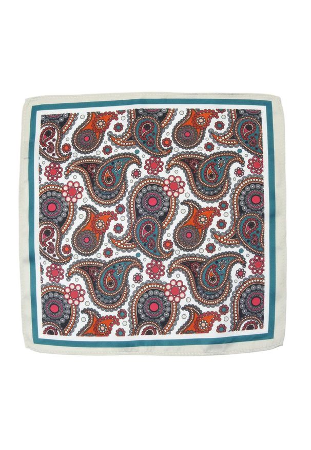 Alties - Poszetka Męska ALTIES, Biała w Kolorowy Wzór Paisley, Łezki, Męska, Elegancka. Kolor: wielokolorowy. Materiał: poliester. Wzór: paisley, kolorowy
