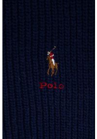Polo Ralph Lauren Szal z domieszką wełny kolor granatowy gładki. Kolor: niebieski. Materiał: wełna. Wzór: gładki