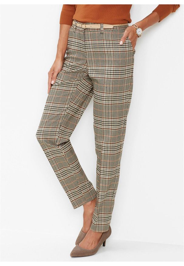 bonprix - Spodnie ze stretchem. Kolor: brązowy. Styl: klasyczny