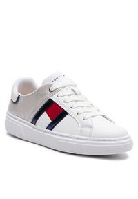 TOMMY HILFIGER - Tommy Hilfiger Sneakersy Flag Low Cut Lace-Up Sneaker T3A9-33201-1355 S Biały. Kolor: biały. Materiał: skóra #6