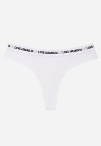 Renee - Białe Majtki Stringi z Bawełną Ozdobione Napisami Amero. Kolor: biały. Materiał: bawełna. Wzór: aplikacja, napisy #1