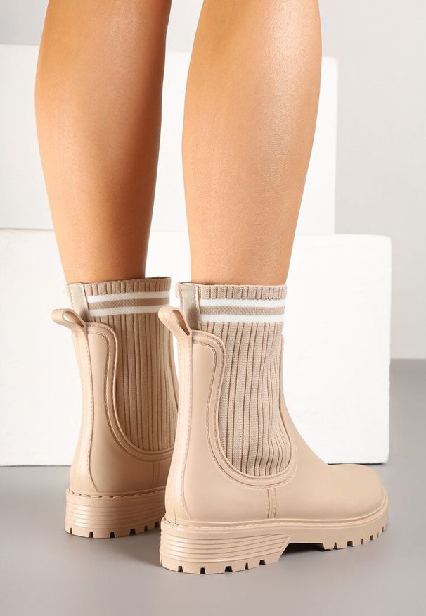 Born2be - Beżowe Kalosze ze Skarpetkową Cholewką Lanisora. Okazja: na spacer, na co dzień. Kolor: beżowy. Szerokość cholewki: normalna. Styl: casual, elegancki, sportowy