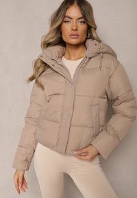 Renee - Beżowa Kurtka Pikowana Puffer z Kapturem Mivvia. Typ kołnierza: kaptur. Kolor: beżowy. Sezon: zima #3
