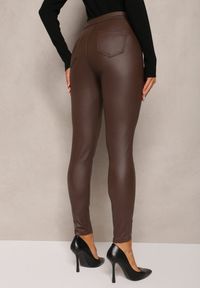 Renee - Brązowe Spodnie z Ekoskóry o Fasonie Skinny Sonowa. Stan: podwyższony. Kolor: brązowy #2