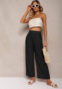 Renee - Czarne Spodnie z Bawełny o Kroju Alladynek High Waist Wykończone Gumką w Talii Rissalis. Okazja: na randkę, na spotkanie biznesowe, na co dzień. Stan: podwyższony. Kolor: czarny. Materiał: bawełna. Sezon: lato. Styl: casual, elegancki, wizytowy, biznesowy