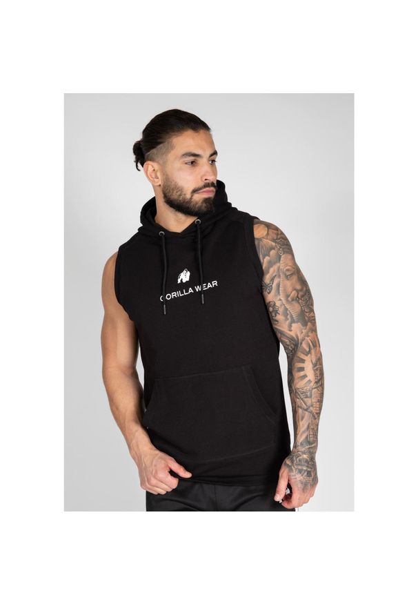 GORILLA WEAR - Bezrękawik fitness męskie Gorilla Wear Lincoln Sleeveless Hoodie z kapturem. Typ kołnierza: kaptur. Kolor: czarny. Długość rękawa: bez rękawów. Sport: fitness