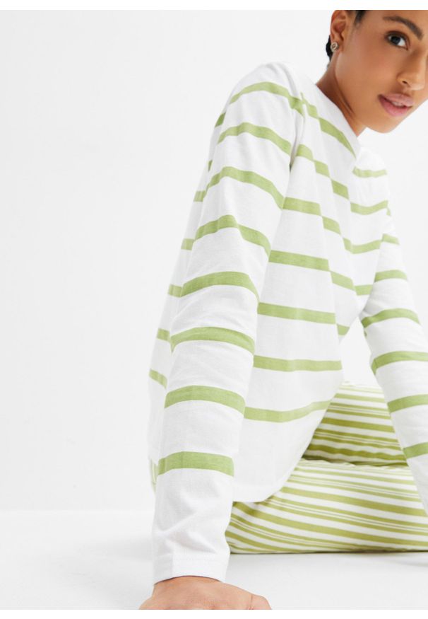 bonprix - Shirt z długim rękawem, z bawełny organicznej. Kolor: biały. Materiał: bawełna. Długość rękawa: długi rękaw. Długość: długie. Wzór: paski