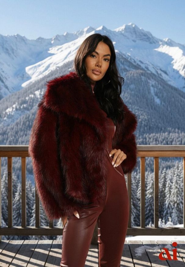 Renee - Bordowa Elegancka Kurtka Futerko z Kołnierzem Vertirida. Okazja: na spacer. Kolor: czerwony. Materiał: futro. Sezon: zima. Styl: elegancki