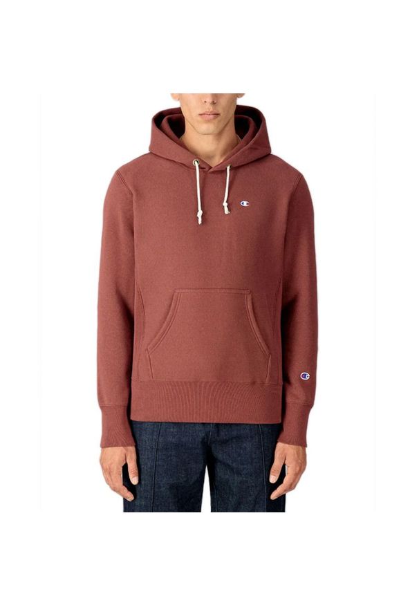 Bluza Champion Reverse Weave C Logo Hoodie 216496-MS544 - bordowa. Okazja: na co dzień, na spacer. Kolor: czerwony. Materiał: materiał, poliester, bawełna. Wzór: aplikacja. Styl: klasyczny, casual. Sport: turystyka piesza