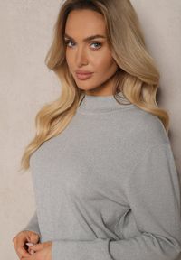 Renee - Szary Brokatowy Sweter z Wiskozą i Ozdobnymi Guzikami Onorvia. Kolor: szary. Materiał: wiskoza. Sezon: zima #5