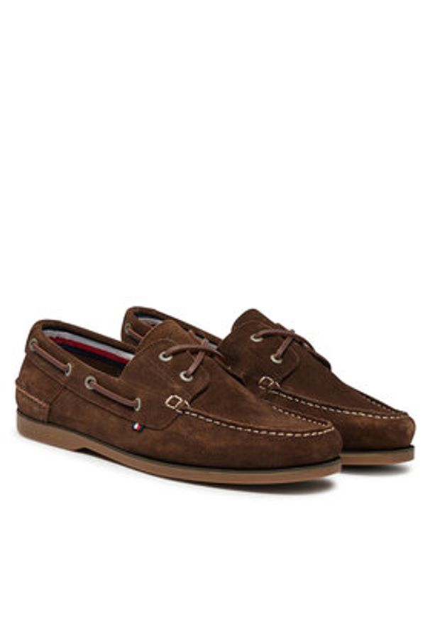 TOMMY HILFIGER - Tommy Hilfiger Półbuty Th Boat Shoe Core Suede FM0FM05387 Brązowy. Kolor: brązowy. Materiał: zamsz, skóra