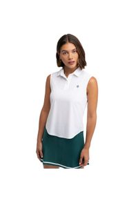 SIROKO - Damska techniczna golfowa koszulka polo Siroko Llorea White. Typ kołnierza: polo. Kolor: biały. Długość rękawa: bez rękawów. Styl: sportowy #1