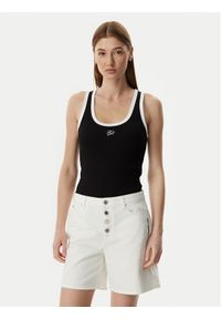 Karl Lagerfeld - KARL LAGERFELD Top B2W17003 Czarny Slim Fit. Typ kołnierza: dekolt w karo. Kolor: czarny. Materiał: bawełna #1