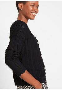 bonprix - Krótki kardigan ażurowy. Kolor: czarny. Materiał: wiskoza. Długość: krótkie. Wzór: ażurowy #2