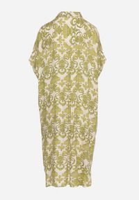 Born2be - Ciemnozielona Pudełkowa Sukienka Koszulowa z Wiskozy w Ornamentalny Print Vanisse. Okazja: na co dzień. Kolor: zielony. Materiał: wiskoza. Długość rękawa: krótki rękaw. Wzór: nadruk. Sezon: wiosna, lato. Typ sukienki: koszulowe. Styl: casual #2