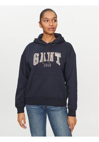 GANT - Gant Bluza Rel Logo Hoodie 4200726 Granatowy Relaxed Fit. Kolor: niebieski. Materiał: bawełna