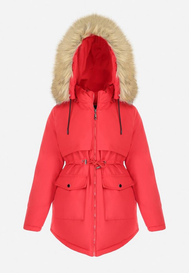 Born2be - Czerwona Kurtka Parka z Odpinanym Kapturem i Futerkiem Noizie. Okazja: na co dzień. Kolor: czerwony. Materiał: futro. Styl: elegancki, casual