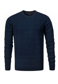 Męski Sweter Pako Jeans - Tłoczona Struktura Materiału - Granatowy. Kolor: niebieski. Materiał: bawełna, akryl. Styl: klasyczny, elegancki