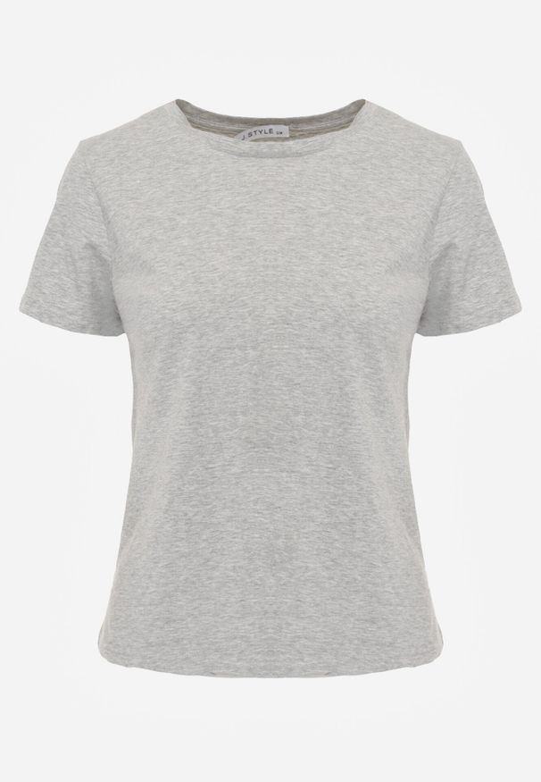 Born2be - Szary Bawełniany T-shirt w Klasycznym Stylu Nedila. Kolor: szary. Materiał: bawełna. Długość: długie. Styl: klasyczny