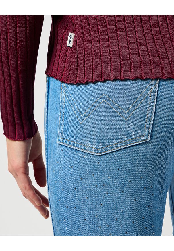 Wrangler - DAMSKI SWETER WRANGLER RIB KNIT POLO PLUM CASPIA 112356484. Typ kołnierza: polo