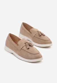Born2be - Ciemnobeżowe Mokasyny z Frędzlami z Przodu Melarella. Okazja: na co dzień. Kolor: beżowy. Materiał: jeans. Styl: elegancki, casual #6