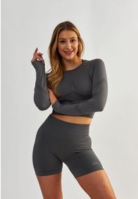BESHAPED - Longsleeve fitness damski Beshaped Power Up! bezszwowy. Kolor: szary. Materiał: nylon. Długość rękawa: długi rękaw. Sport: fitness
