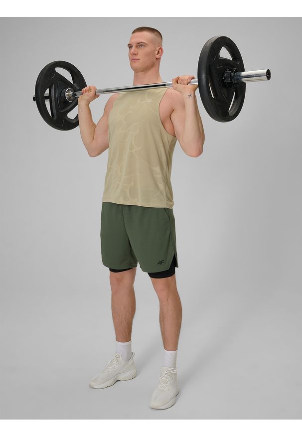 4f - 4F Koszulka treningowa regular szybkoschnąca męska - beżowa M. Kolor: beżowy. Materiał: materiał. Sport: fitness