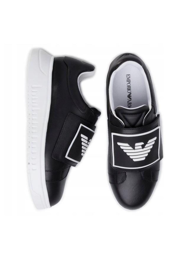 Emporio Armani - EMPORIO ARMANI Czarne sneakersy. Zapięcie: rzepy. Kolor: czarny. Materiał: guma, materiał