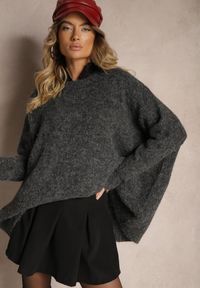 Renee - Ciemnoszary Casualowy Sweter Oversize Allethia. Okazja: na co dzień. Kolor: szary. Długość rękawa: długi rękaw. Długość: długie. Styl: casual