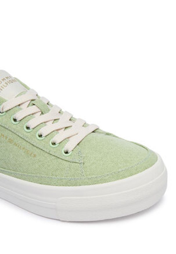 TOMMY HILFIGER - Tommy Hilfiger Sneakersy Washed Canvas Platform Trainers FW0FW09172 Zielony. Kolor: zielony. Materiał: materiał. Obcas: na platformie