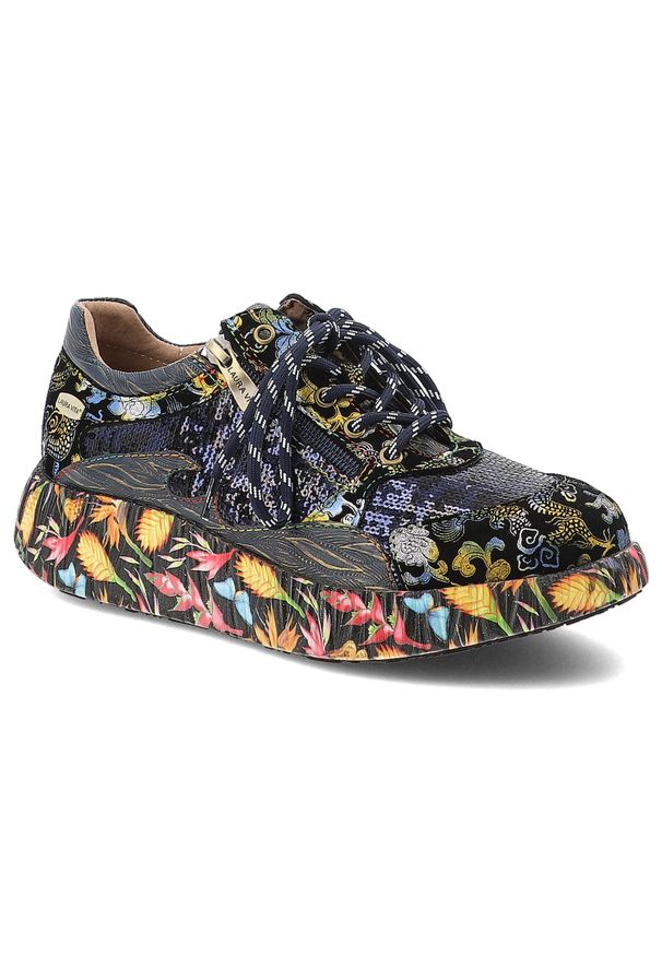 Niebieskie Sneakersy Laura Vita Eleganckie Obuwie Damskie. Okazja: na co dzień. Zapięcie: sznurówki. Kolor: niebieski. Wzór: nadruk. Styl: elegancki