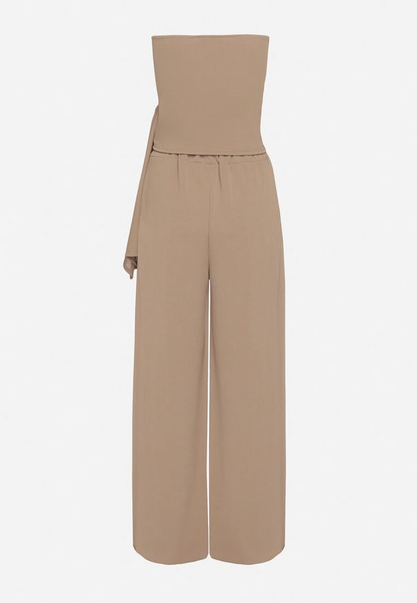 Born2be - Brązowy Komplet Top Bez Rękawów z Trenem i Szerokie Spodnie Redilise. Kolor: brązowy