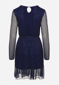 Born2be - Niebieska Sukienka z Wiskozy Ozdobiona Metaliczną Nicią Meliorea. Kolor: niebieski. Materiał: wiskoza. Wzór: aplikacja. Styl: klasyczny, elegancki #7