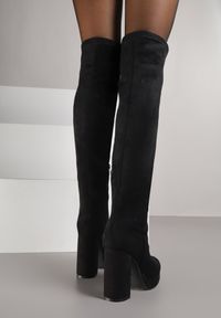 Renee - Czarne Kozaki na Słupku za Kolano Adarja. Wysokość cholewki: za kolano. Kolor: czarny. Materiał: jeans. Obcas: na słupku #2