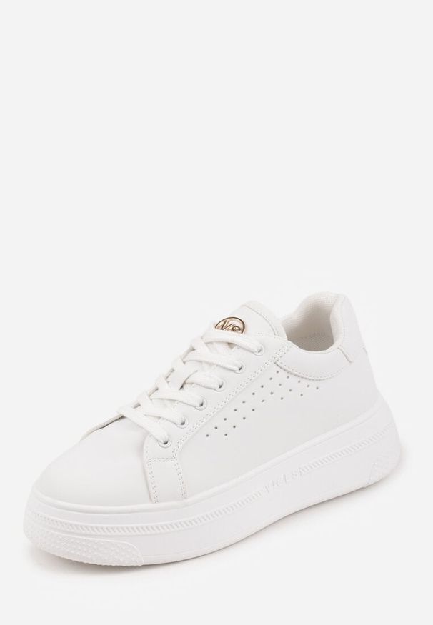 Renee - Białe Sneakersy VICES Ozdobione Gwiazdą i Błyszczącą Wstawką Oranatta. Okazja: na co dzień. Kolor: biały. Materiał: jeans. Wzór: aplikacja