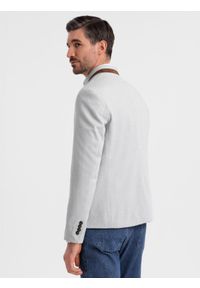 Ombre Clothing - Męska melanżowa marynarka z dodatkiem rayonu ze stójką – szary melanż V4 - Rozmiar: XXL. Okazja: na co dzień. Typ kołnierza: kołnierzyk stójkowy. Kolor: szary. Materiał: tkanina, skóra, zamsz, poliester, materiał. Wzór: melanż. Styl: klasyczny, casual