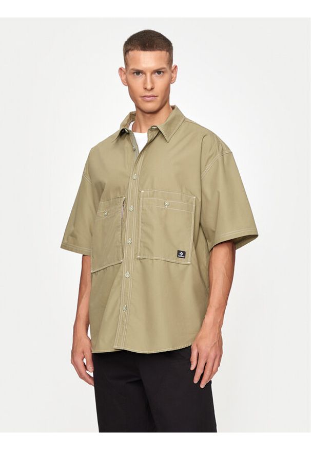 Converse Koszula M Wordmark Utility Shirt 10026433-A02 Khaki Regular Fit. Kolor: brązowy. Materiał: bawełna