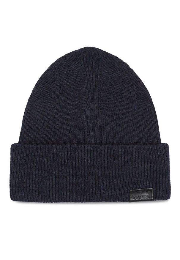 Calvin Klein Czapka Leather Patch Docker Beanie K50K510978 Granatowy. Kolor: niebieski. Materiał: wełna