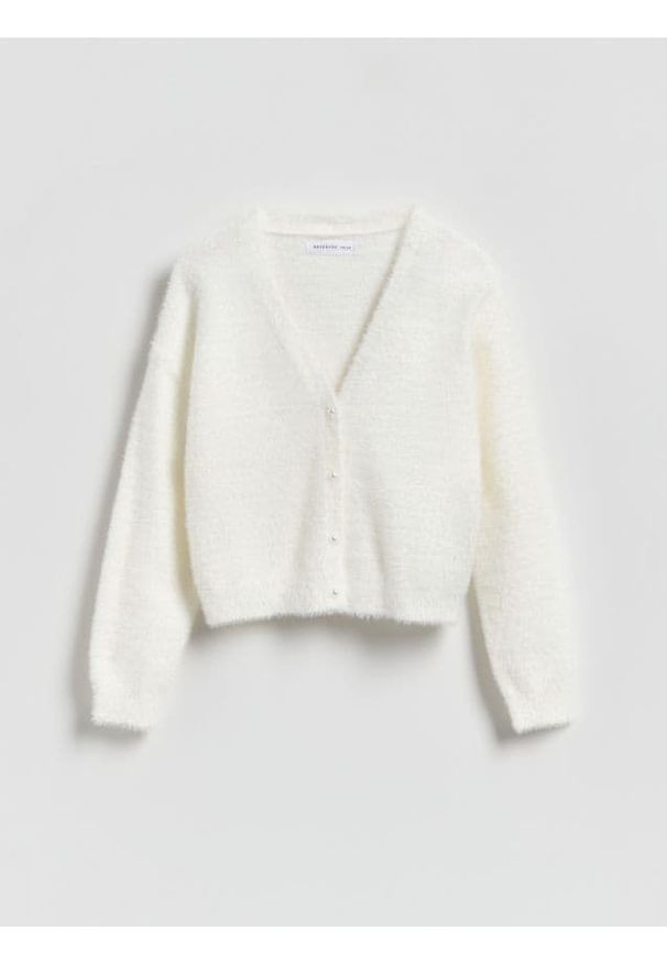 Reserved - Dzianinowy kardigan - biały. Kolor: biały. Materiał: dzianina