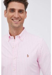 Polo Ralph Lauren Koszula bawełniana męska kolor różowy slim z kołnierzykiem button-down. Typ kołnierza: button down, polo. Kolor: różowy. Materiał: bawełna. Długość: długie #1