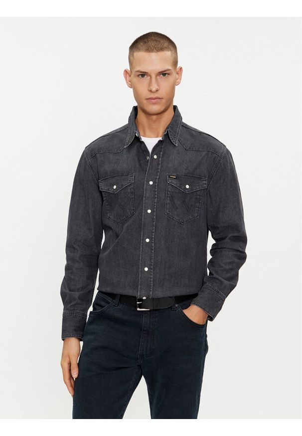 Wrangler Koszula jeansowa 112350571 Czarny Regular Fit. Kolor: czarny. Materiał: bawełna