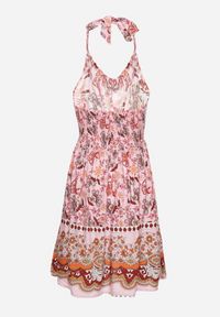 Born2be - Różowa Rozkloszowana Sukienka z Wiskozą z Wiązaniem na Karku Aralune. Okazja: na co dzień, na imprezę. Kolor: różowy. Materiał: wiskoza. Typ sukienki: rozkloszowane, proste. Styl: klasyczny, casual, elegancki #7