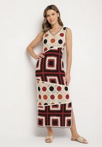 Born2be - Beżowo-Brązowa Bawełniana Sukienka Szydełkowa o Dopasowanym Kroju Atarina. Okazja: na imprezę, na co dzień. Typ kołnierza: dekolt w serek. Kolor: beżowy. Materiał: bawełna. Wzór: aplikacja. Sezon: lato. Styl: casual, elegancki, boho #7