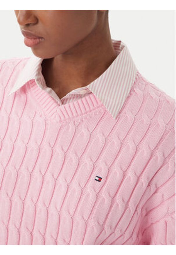 TOMMY HILFIGER - Tommy Hilfiger Sweter WW0WW48433 Różowy jasny Regular Fit. Kolor: różowy. Materiał: bawełna